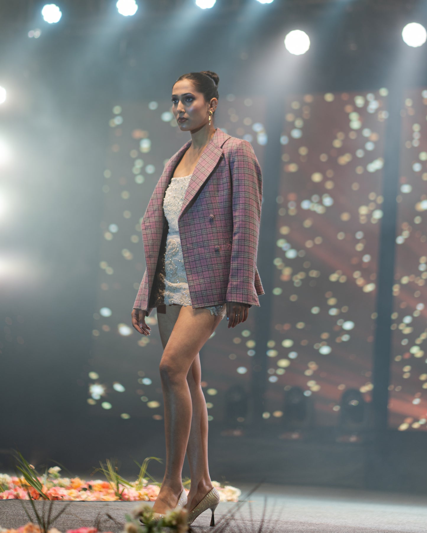 Starlit Bloom Check- Dress