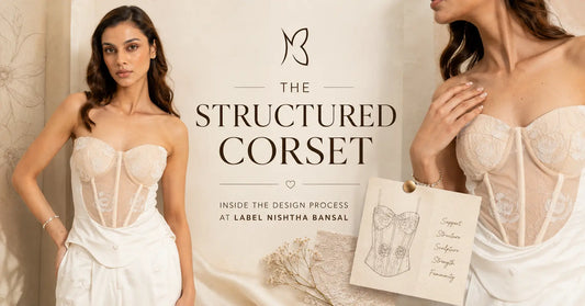 Ivory Lace Corset by Label Nishtha Bansal — handcrafted designer corset top for women in embroidered tulle and silk satin
