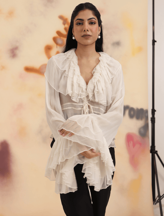 Sheer Ruffle Shirt - Cloud Dancer