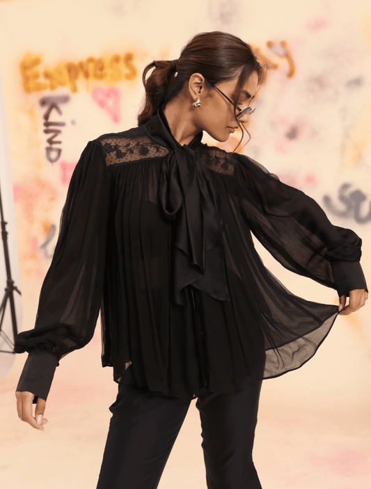 Sheer Tie Shirt - Black