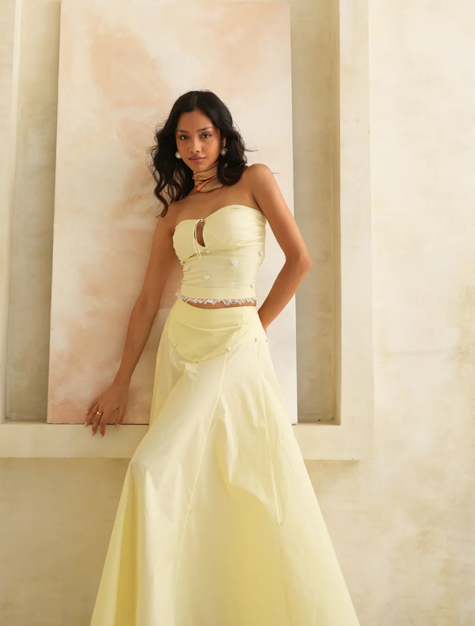 Pastel Yellow Skirt in pale yellow, airy flared silhouette