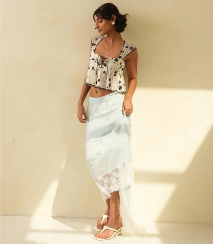 Moonstone Blue Skirt, pastel blue layered skirt with lace accents