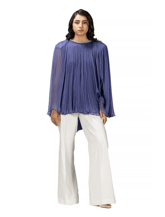 Blue Pleated Top