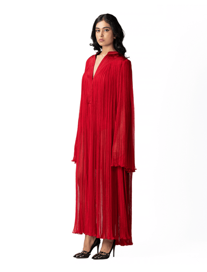 Red Pleated Dress