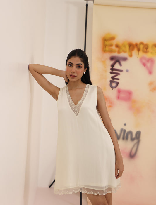 Lace Shift Dress - Cloud Dancer