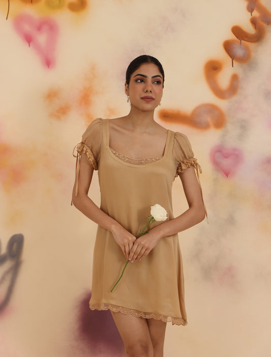 Lace Short Dress - Toasted Almond