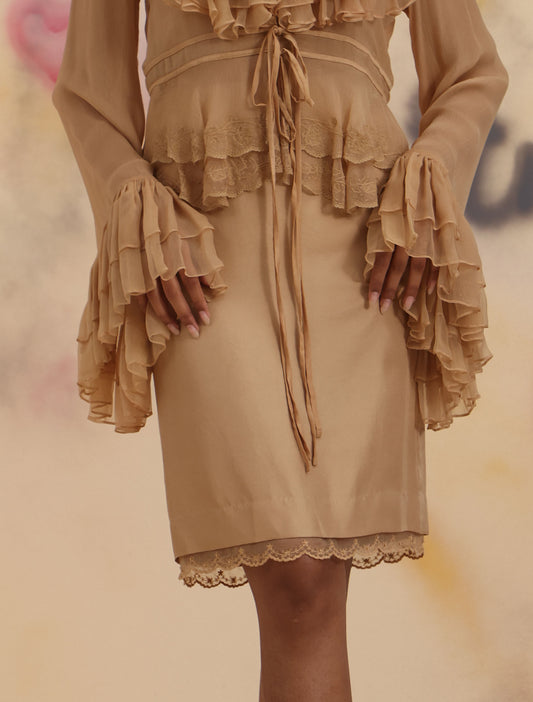 Laced Half-Hip Midi Skirt - Toasted Almond