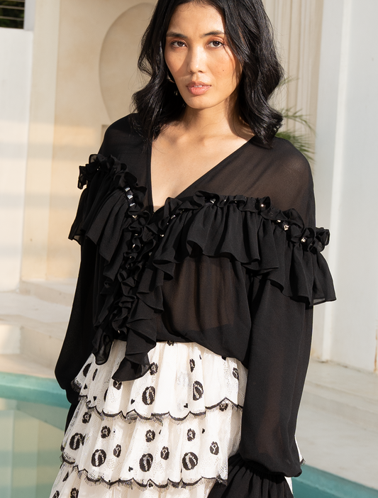 Black Heart Ruffle Shirt
