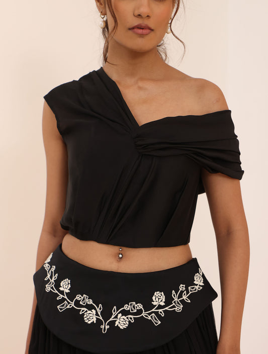 One-Shoulder knot Blouse - Black