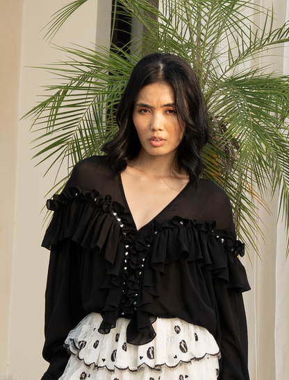 Black Heart Ruffle Shirt