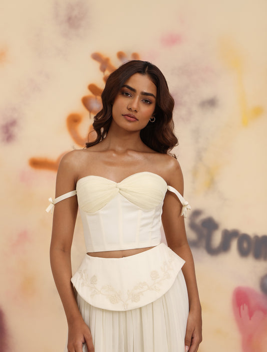 Pleated Knot Corset - Cloud Dancer
