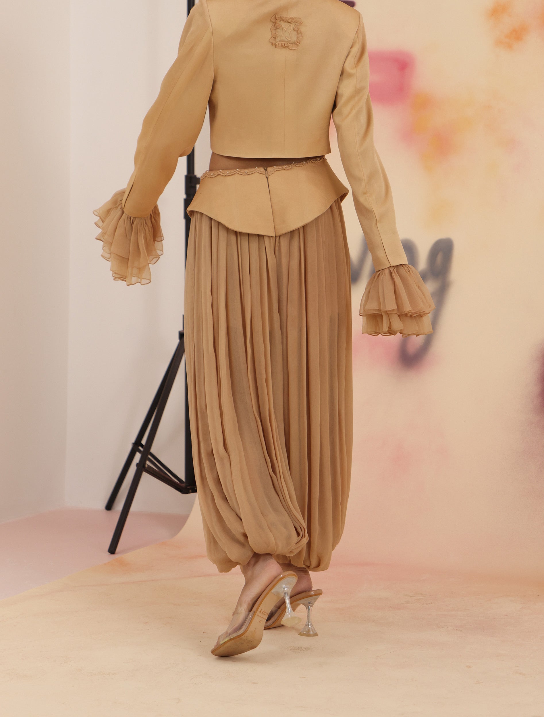 Sculpt Dhoti Pants - Toasted Almond showing soft gathers and tapered hem draping