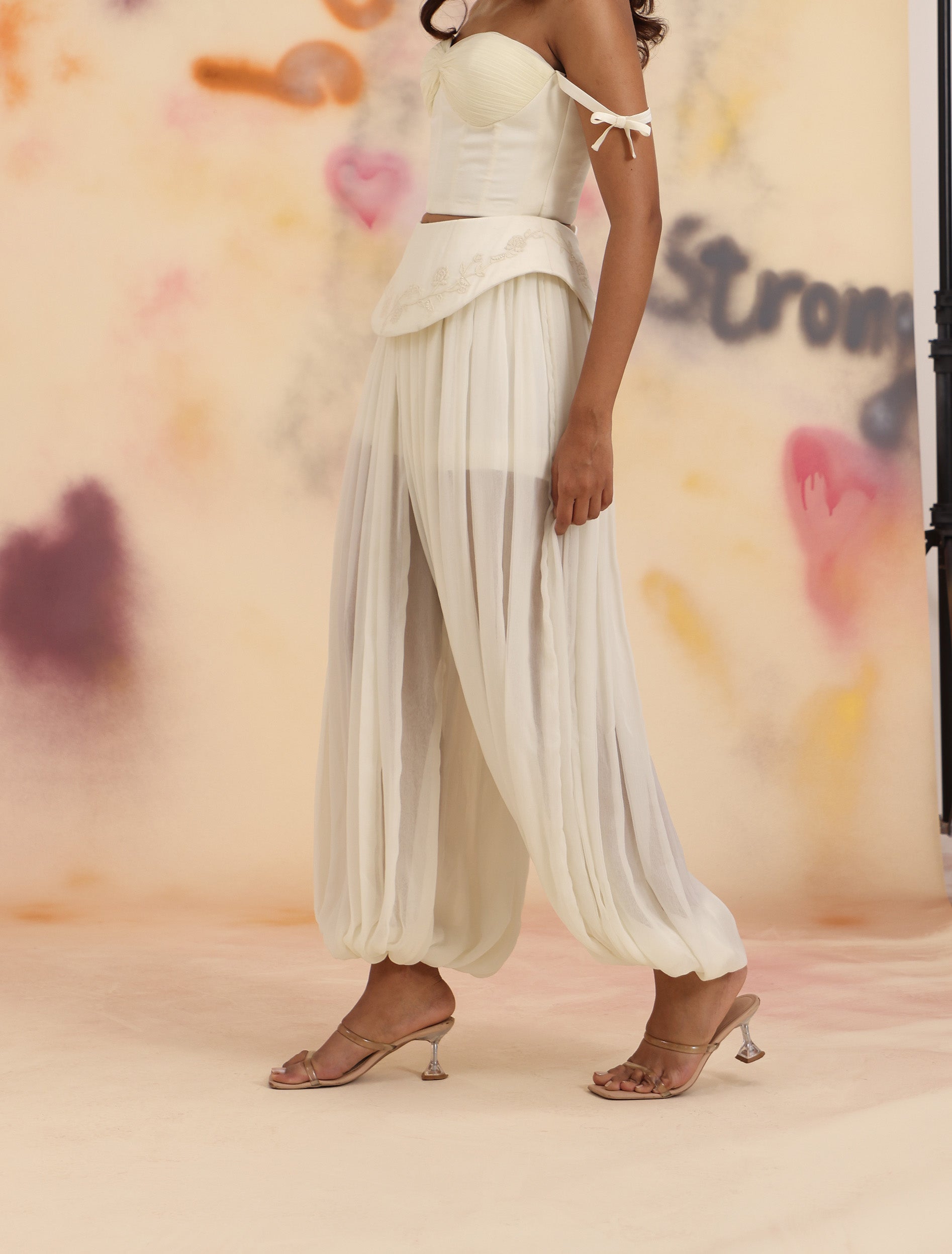 Side view of Sculpt Dhoti Pants - Cloud Dancer with draped tapered hem
