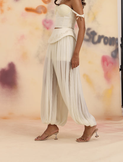 Side view of Sculpt Dhoti Pants - Cloud Dancer with draped tapered hem