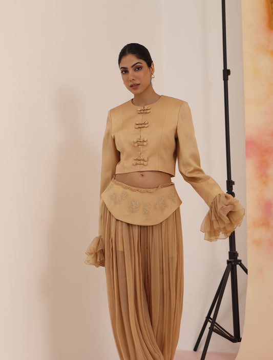 Ruffled Cuff Napolean Jacket - Toasted Almond