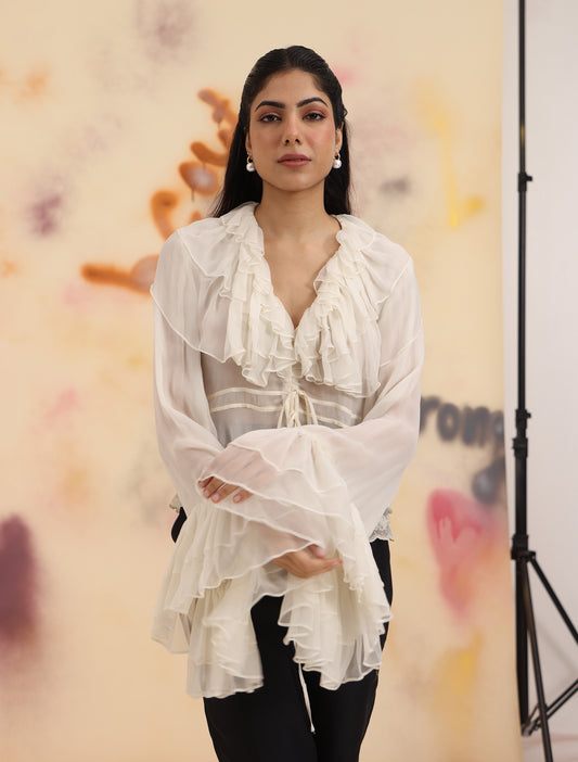 Sheer Ruffle Shirt - Cloud Dancer
