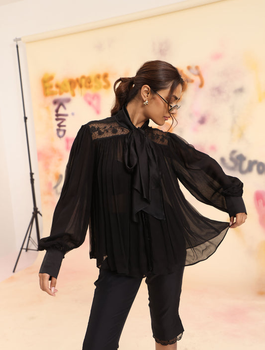 Sheer Tie Shirt - Black